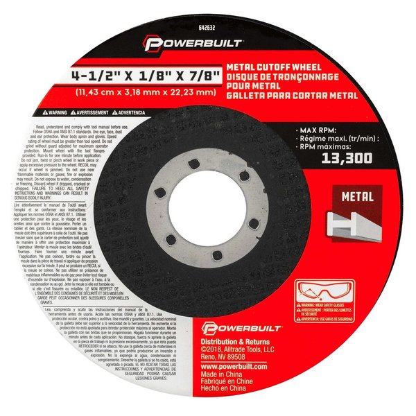 Powerbuilt 4-1/2" Flat Metal Cutting Wheel 642632